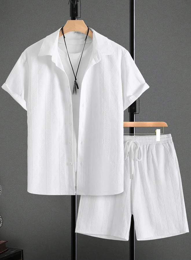 تايك تو طقم قميص بأكمام قصيرة ونسيج بارز وشورت